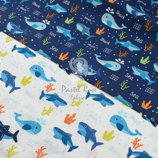 Friendly Whale 100% cotton fabric by half metre | 112cm wide