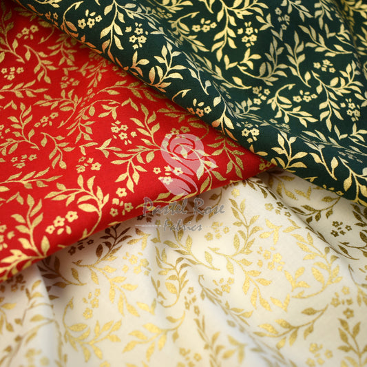 Christmas Metallic Vines 100% cotton fabric by half metre | 140cm wide