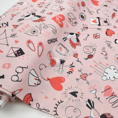 Digital Print Doodle Love 100% cotton fabric by half metre | 147cm wide