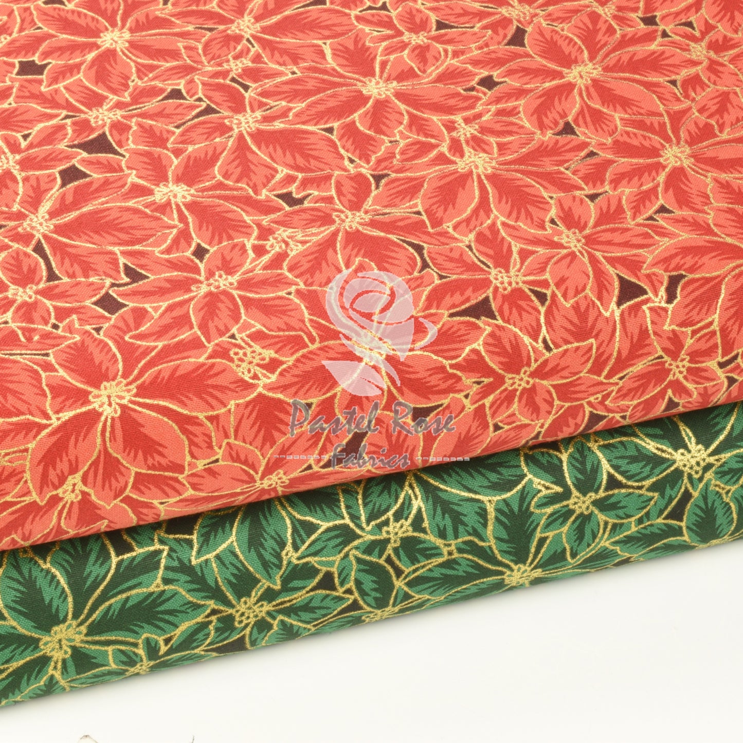 Metallic Gold Poinsettia 100% cotton fabric by half metre John Louden | 110cm wide