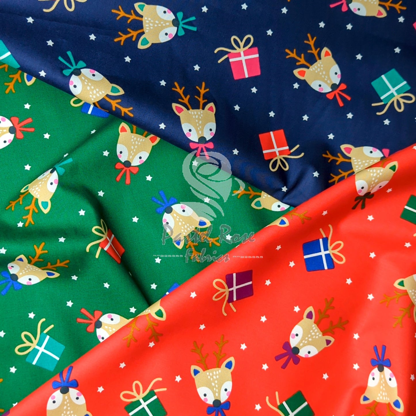 Presents Reindeer 100% cotton poplin fabric by half metre | 112cm wide