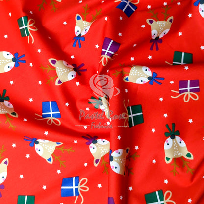 Presents Reindeer 100% cotton poplin fabric by half metre | 112cm wide