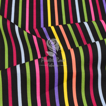 Multi Stripes Black 100% cotton poplin fabric by half metre | 112cm wide