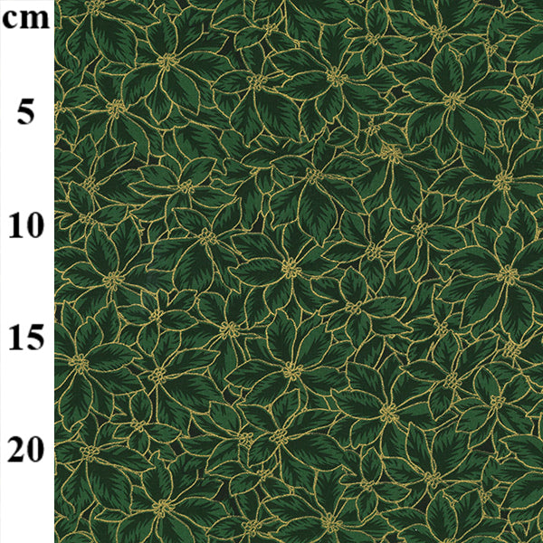 Metallic Gold Poinsettia 100% cotton fabric by half metre John Louden | 110cm wide