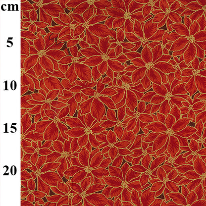 Metallic Gold Poinsettia 100% cotton fabric by half metre John Louden | 110cm wide