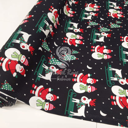 Santa Snowman 100% cotton poplin fabric by half metre | 112cm wide