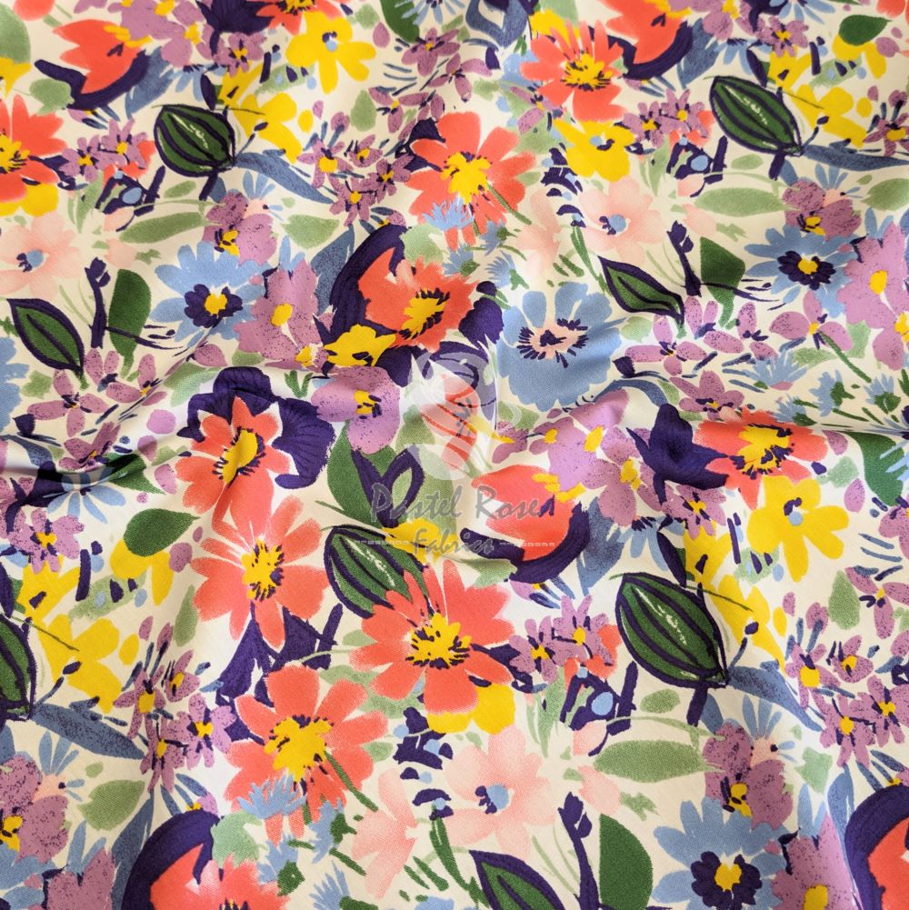 Elsa Floral 100% cotton poplin fabric by half metre | 112cm wide