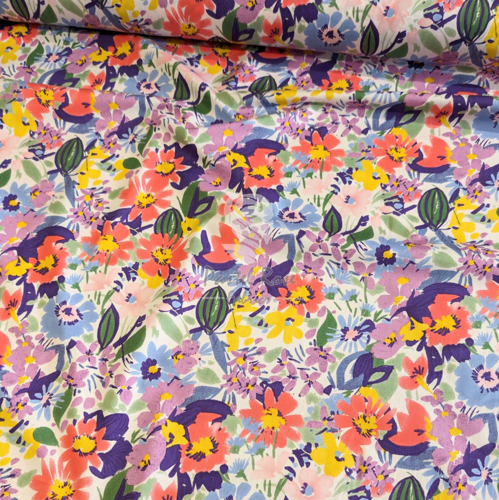 Elsa Floral 100% cotton poplin fabric by half metre | 112cm wide