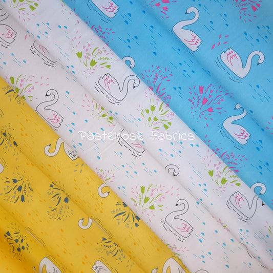 Pretty Swans 100% cotton fabric by half metre | 112cm wide