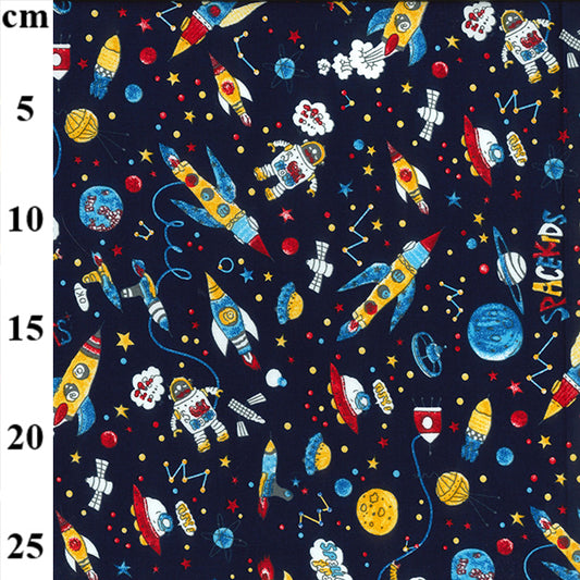 Rocket Space 100% cotton fabric by half metre | 112cm wide