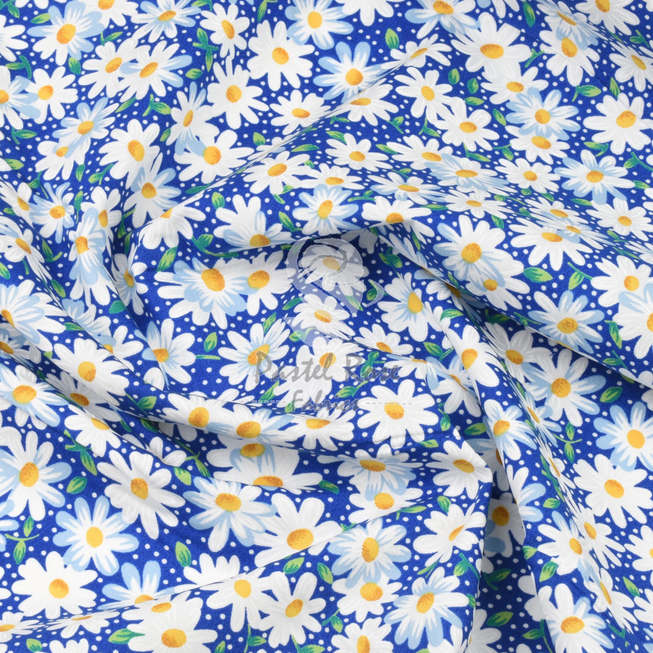 Cotton Fabric - Orange and White Daisies - top 1 piece 1.5 meters long or 1.64 yards long