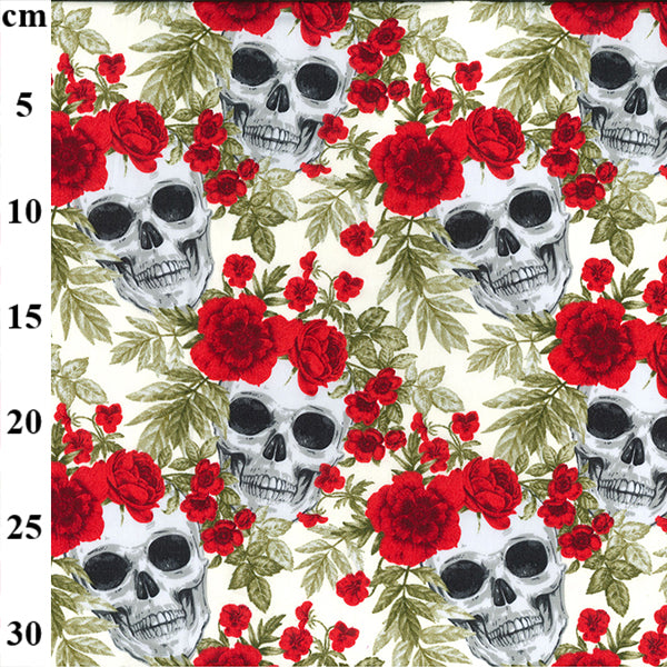 Skull Roses 100% cotton fabric by half metre | 112cm wide