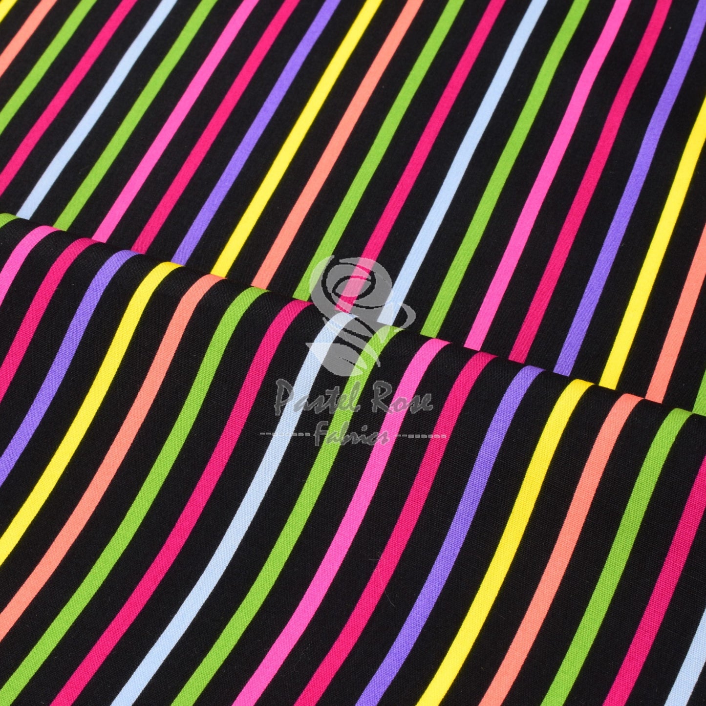 multi stripes black cotton fabric, rose and hubble