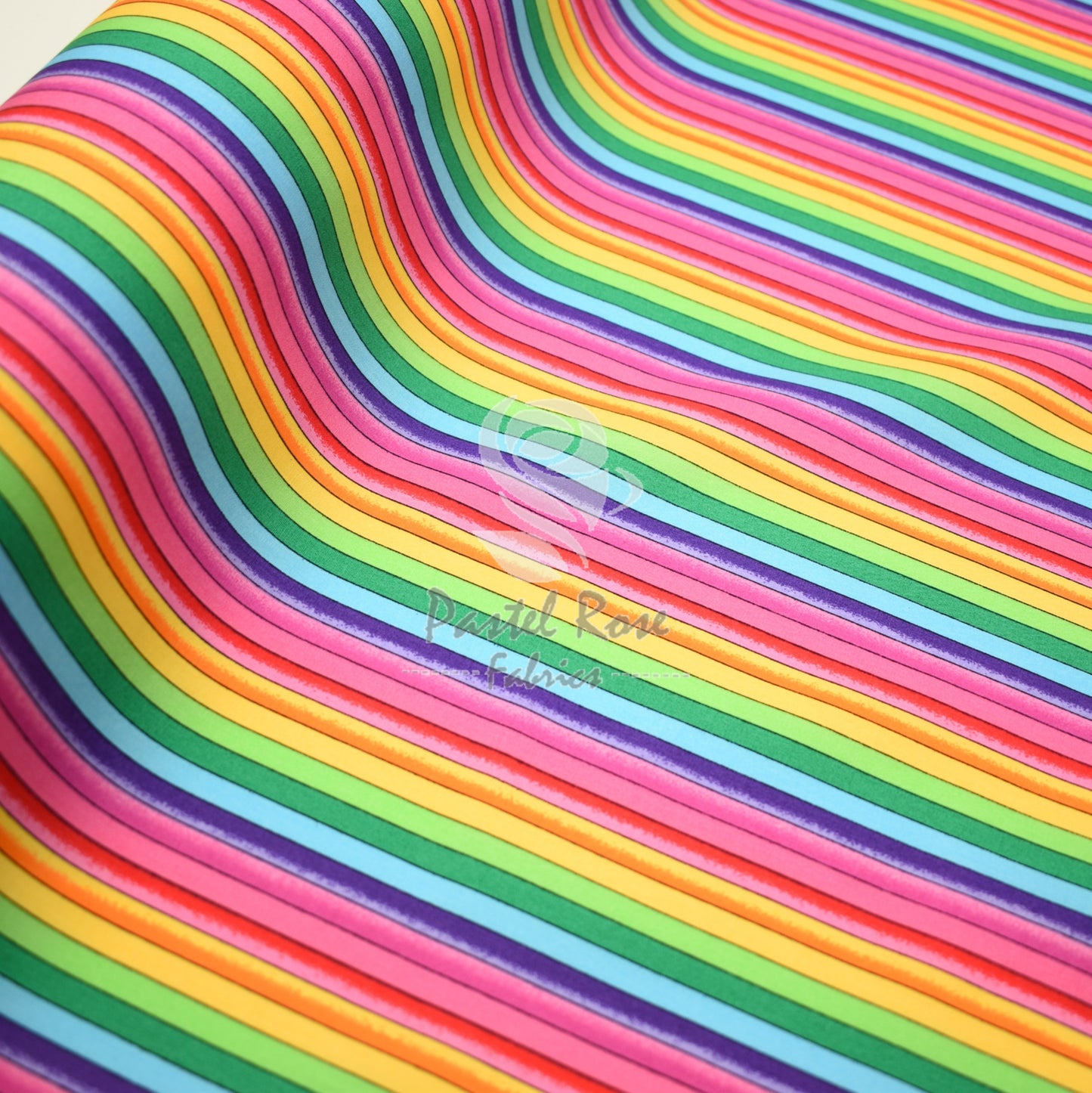 multi stripes bright cotton fabric, rose and hubble