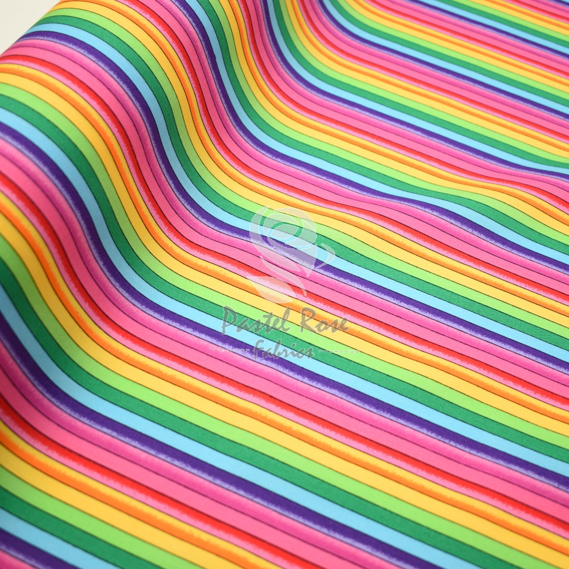 multi stripes bright cotton fabric, rose and hubble